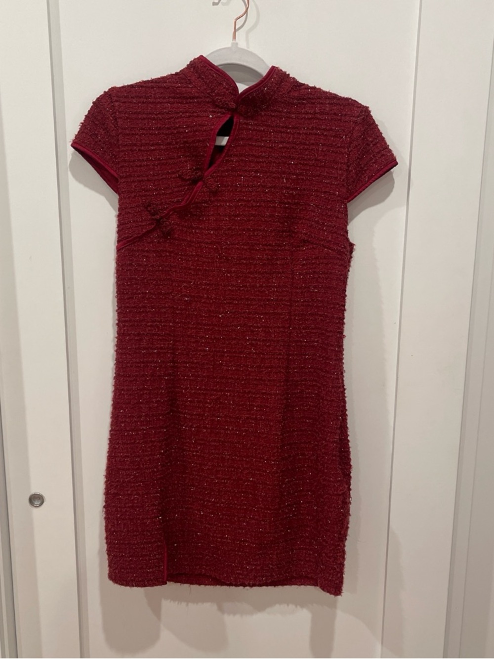 Sparkle Red Short Sleeve Cheongsam-Inspired Dress